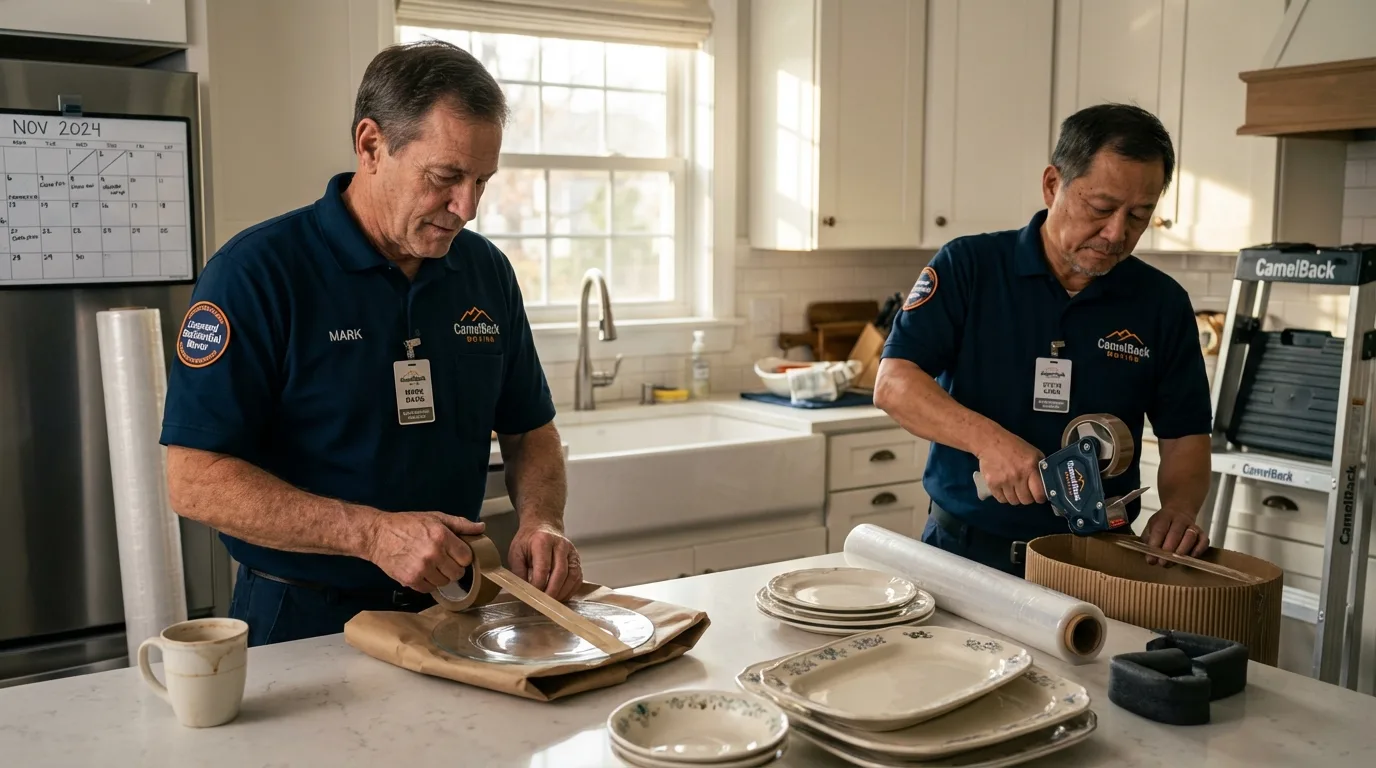 Professional crew packing kitchen dishware in Red Lodge, MT